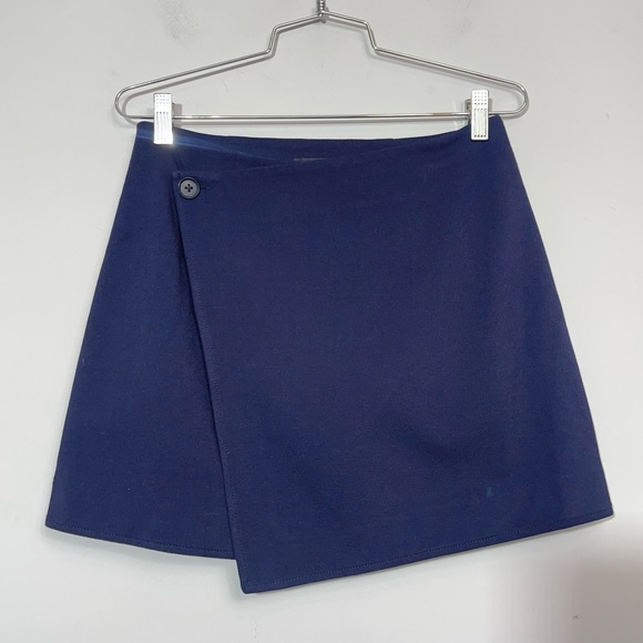 ATM Anthony Thomas Melillo Bonded Wrap Front Mini Skirt Navy Blue 2 Clueless - Picture 6 of 13